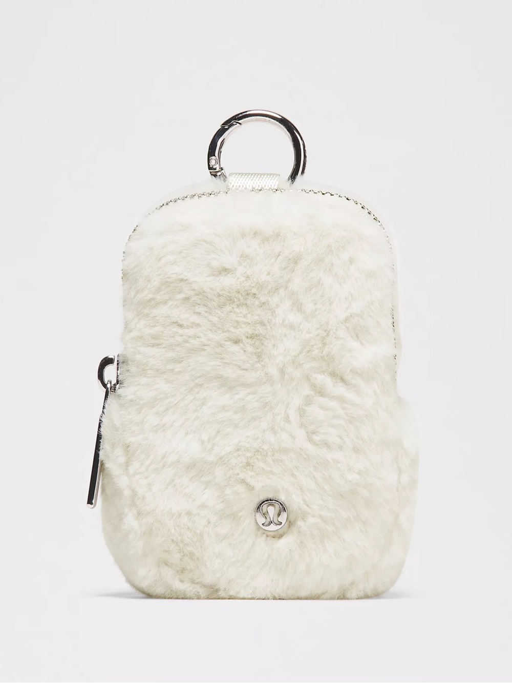lululemon Cream Faux Fur Mini Pouch with Silver Key Ring
